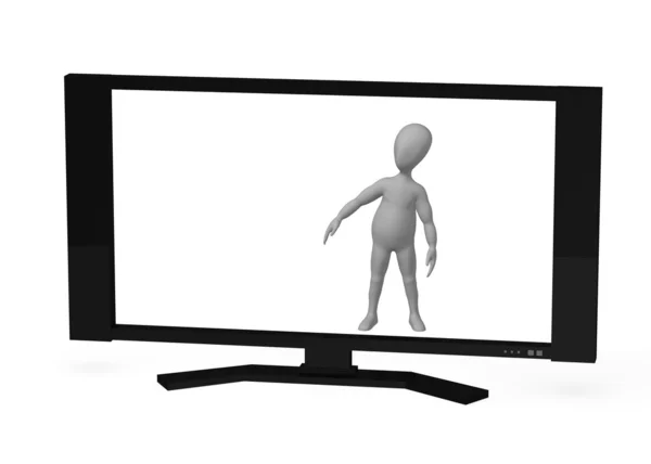 3D візуалізація мультиплікаційного персонажа з телевізором — стокове фото