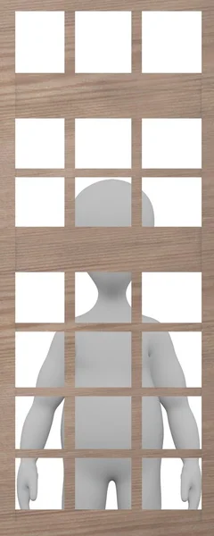 3D визуализация персонажа мультфильма с окном — стоковое фото