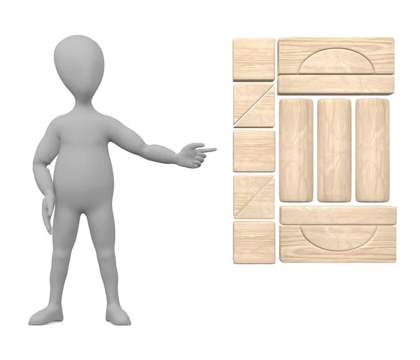 3D візуалізація мультиплікаційного персонажа з цегляною коробкою — стокове фото