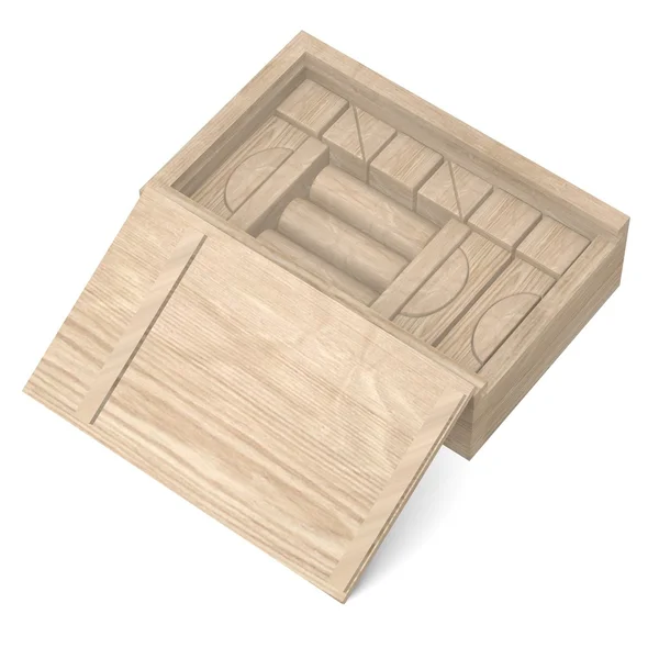 3d візуалізація дерев'яної цегляної коробки — стокове фото