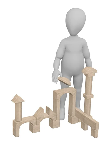 3D-Darstellung der Cartoon-Figur mit Ziegelkasten — Stockfoto