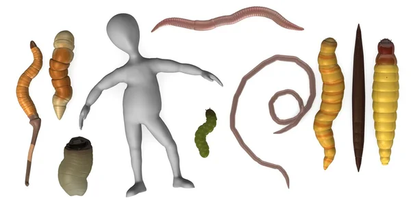 3d renderizado de personaje de dibujos animados con gusano —  Fotos de Stock