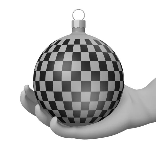 3D визуализация персонажа мультфильма с шаром Xmas — стоковое фото