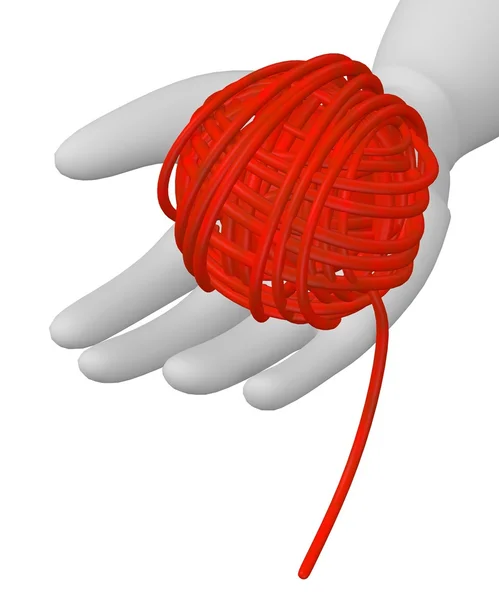 ऊन की गेंद के साथ कार्टून चरित्र का 3 डी रेंडर — स्टॉक फ़ोटो, इमेज