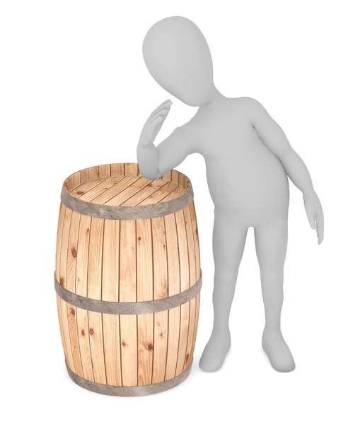 3D визуализация персонажа мультфильма с деревянной бочкой — стоковое фото
