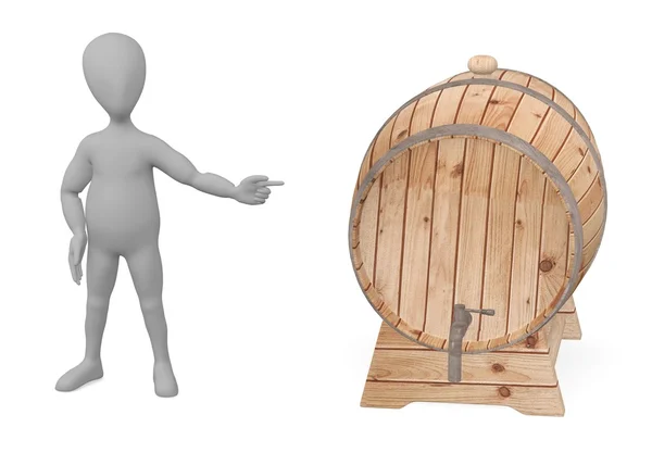 3D καθιστούν χαρακτήρα κινουμένων σχεδίων με ξύλινο βαρέλι — Φωτογραφία Αρχείου