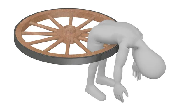 3d render of cartoon character broken in wheel — Stock Photo, Image