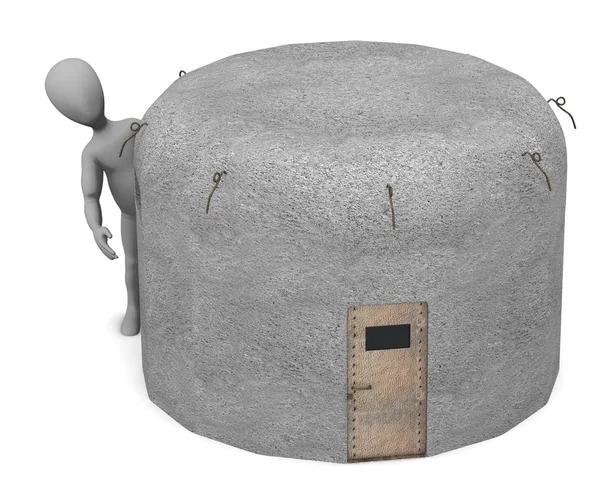 3D візуалізація мультиплікаційного персонажа з бункером — стокове фото