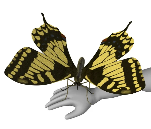 Çizgi film karakteri ile kelebek 3D render — Stok fotoğraf