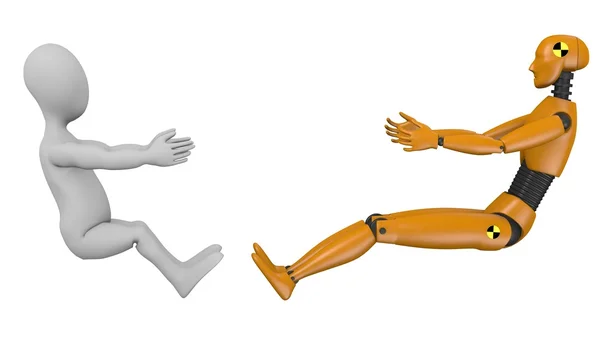 3d renderizado de personaje de dibujos animados con maniquí de prueba de coche — Foto de Stock