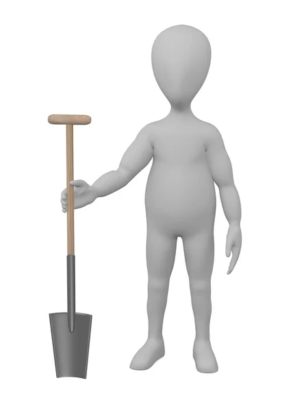 3d render of cartoon character with farming tool — Stock Photo, Image