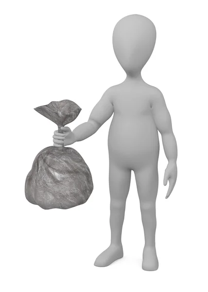 3D-Darstellung einer Cartoon-Figur mit Müllsack — Stockfoto