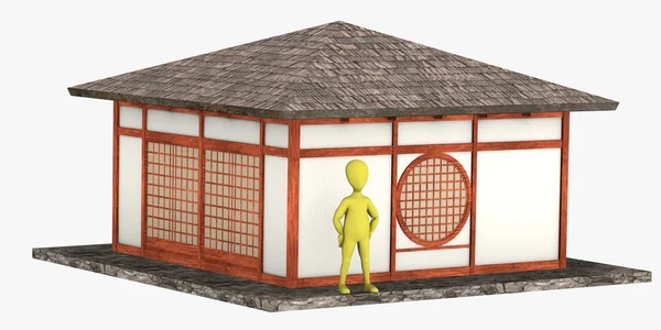 3d renderizado de personaje de dibujos animados con casa japonesa —  Fotos de Stock
