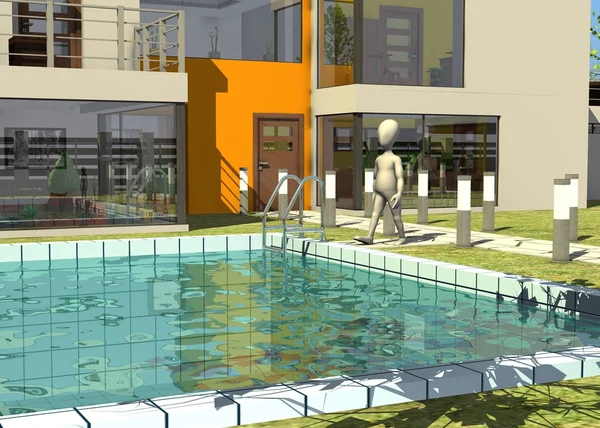 3D render av seriefiguren med moderna hus — Stockfoto