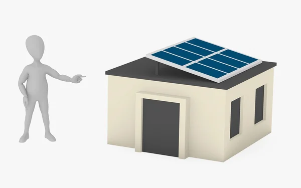 3D визуализация персонажа мультфильма с солнечным домом — стоковое фото