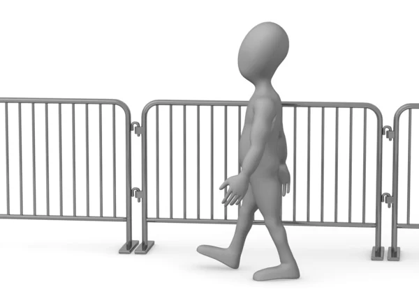 3d render of cartoon character with stand barriers — Stock Photo, Image