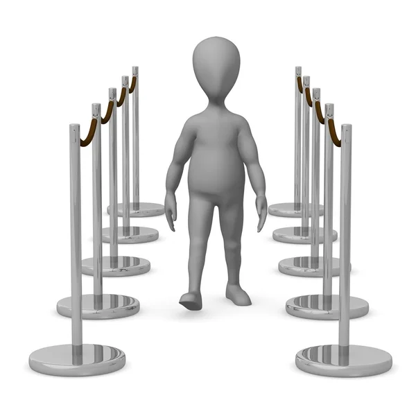 3d render of cartoon character with stand barriers — Stock Photo, Image