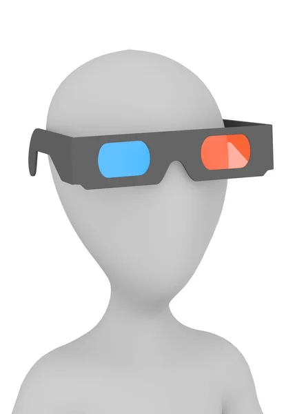 3D καθιστούν χαρακτήρα κινουμένων σχεδίων με ειδικά στερεοσκοπικά γυαλιά — Φωτογραφία Αρχείου