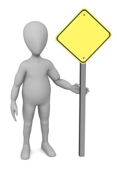 3d render of cartoon character with traffic sign — Stock Photo, Image