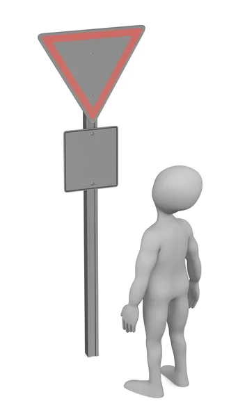 Renderização 3d de personagem de desenho animado com sinal de tráfego — Fotografia de Stock