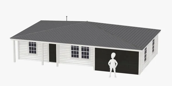3D render av seriefiguren med hus — Stockfoto