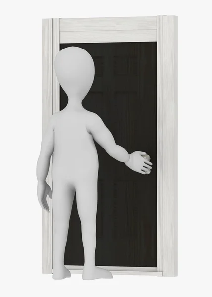3d render of cartoon character with door — Stock Photo, Image