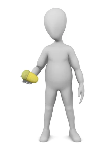3d render of cartoon character with acorn — Stock Photo, Image