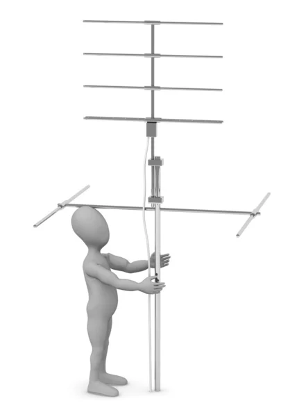 Çizgi film karakteri antenne ile 3D render — Stok fotoğraf
