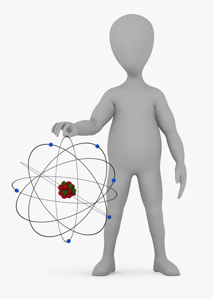 Çizgi film karakteri ile atom 3D render — Stok fotoğraf