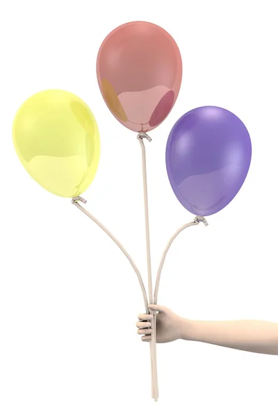 3d renderizado de la mano con globos — Foto de Stock