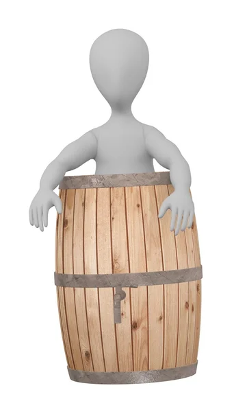 3D render van stripfiguur met houten vat — Stockfoto