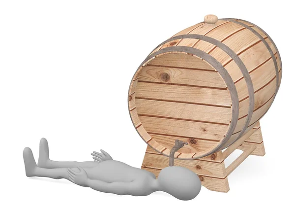 3D renderowania postać z kreskówek z beczki drewniane — Zdjęcie stockowe