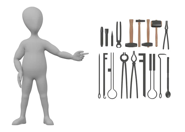 3D-Darstellung der Zeichentrickfigur mit Werkzeugen — Stockfoto