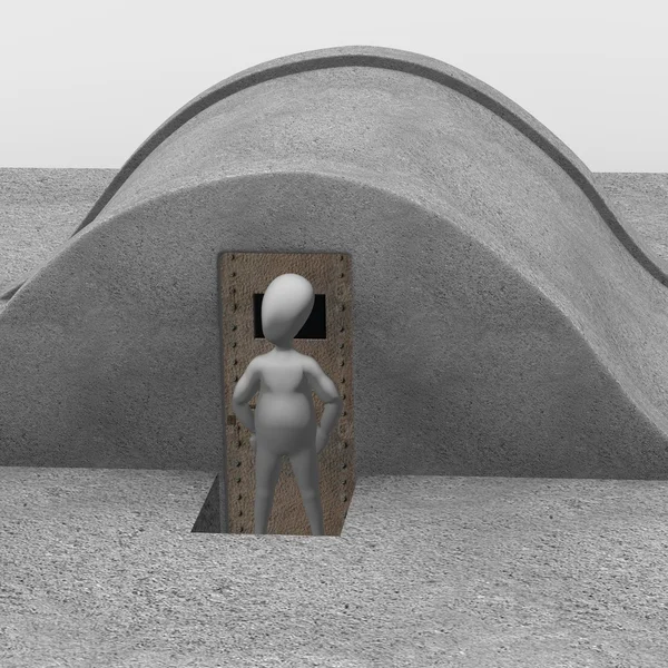 3D vykreslení kreslené postavičky s bunkr — Stock fotografie