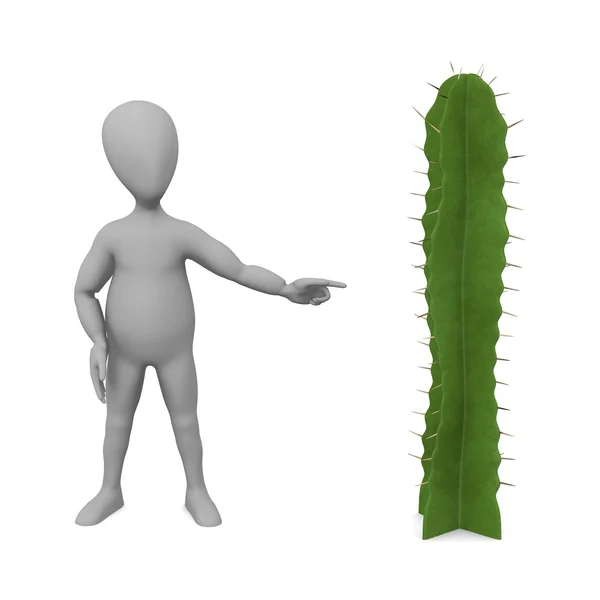 3D візуалізація мультиплікаційного персонажа з кактусом — стокове фото