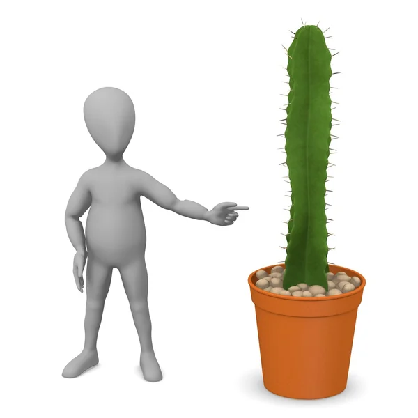 3d render of cartoon character with cactus — Stock Photo, Image