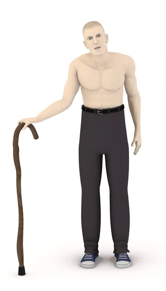 3D-Darstellung eines künstlichen Männchens mit Stock — Stockfoto
