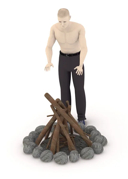 3D визуализация искусственного мужчины с огнем — стоковое фото