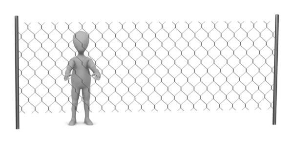 3d renderizado de personaje de dibujos animados con cerca de cadena — Foto de Stock