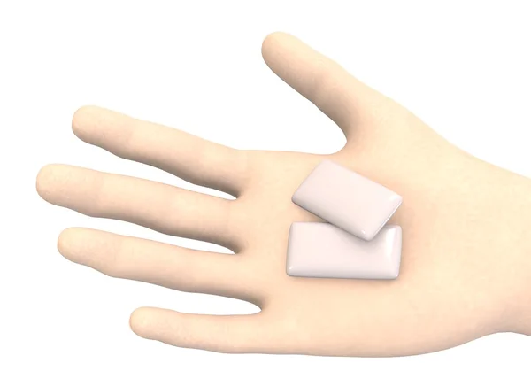 3d renderização da mão com goma de mascar — Fotografia de Stock