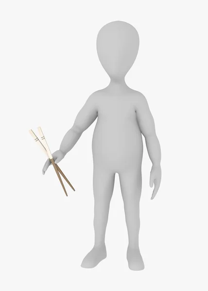 3D-Darstellung der Comicfigur mit Essstäbchen — Stockfoto