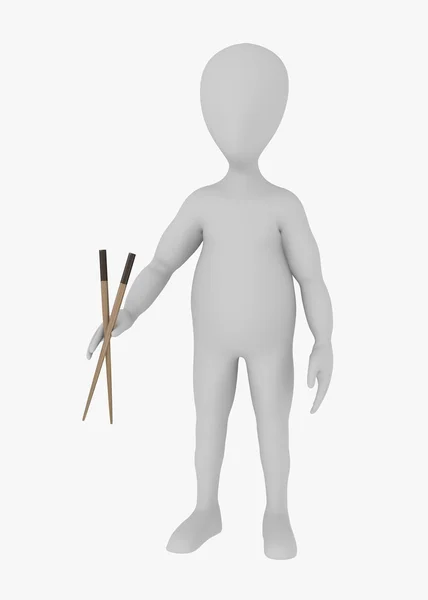3D визуализация персонажа мультфильма с палочками для еды — стоковое фото