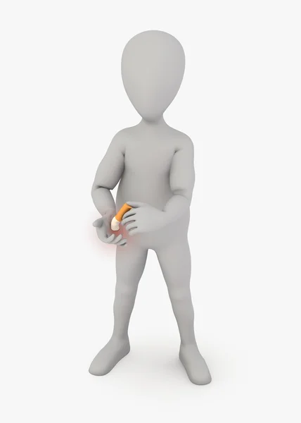 3d render of cartoon character with cigarette burning hand — Stock Photo, Image