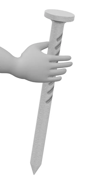 3D render nüfuzunun çivi ile çizgi film karakteri — Stok fotoğraf