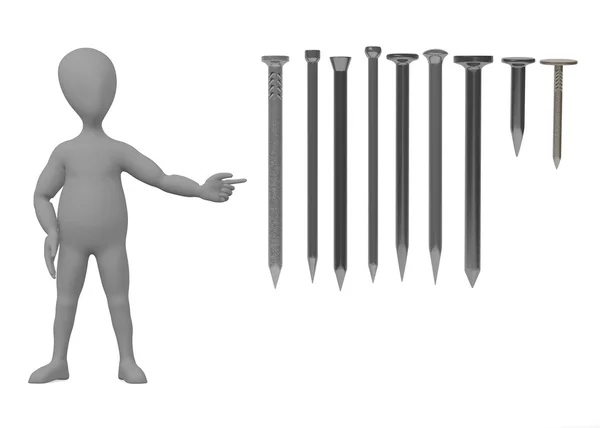 3D-Darstellung der Cartoon-Figur mit Schlagkraft Nagel — Stockfoto