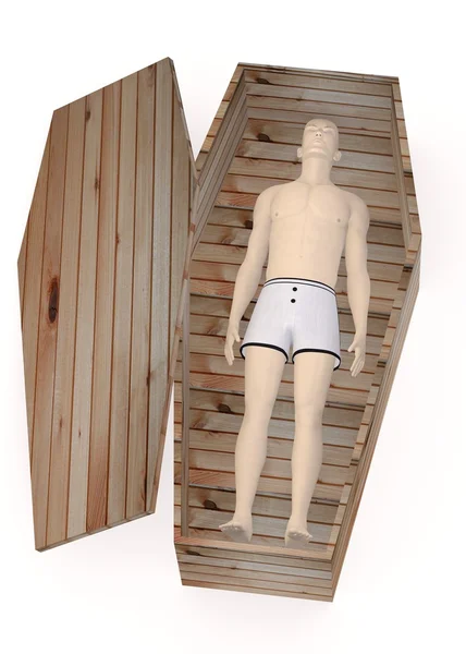 3d render of artificial character in coffin — Stock Photo, Image