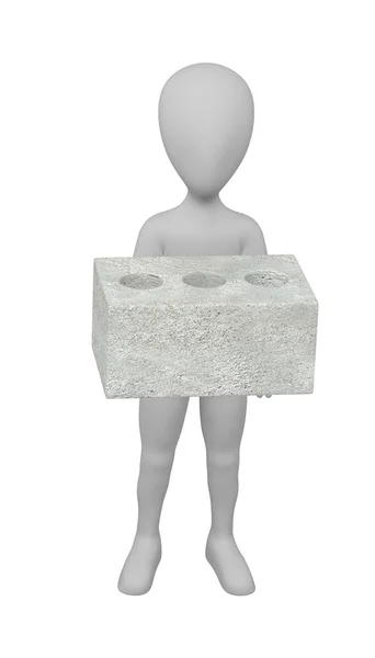 3D визуализация персонажа мультфильма, работающего со строительными материалами — стоковое фото