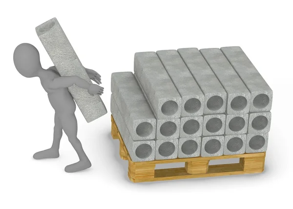 3d render of cartoon character working with construction materials — Stock Photo, Image