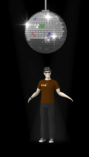 3D render konstgjorda karaktär under discoball — Stockfoto