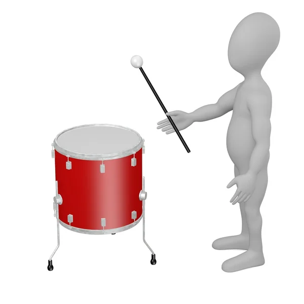 Renderização 3d de personagem de desenho animado com tambor — Fotografia de Stock
